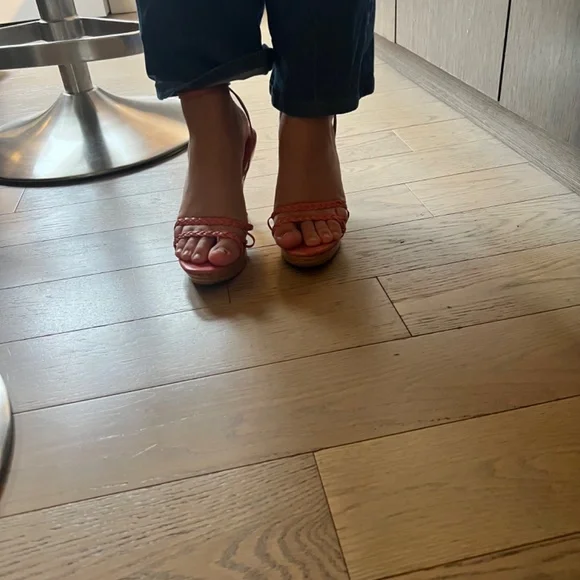 Betsy Johnson double toe strapped , wrapped around the ankle stiletto heel shoe.